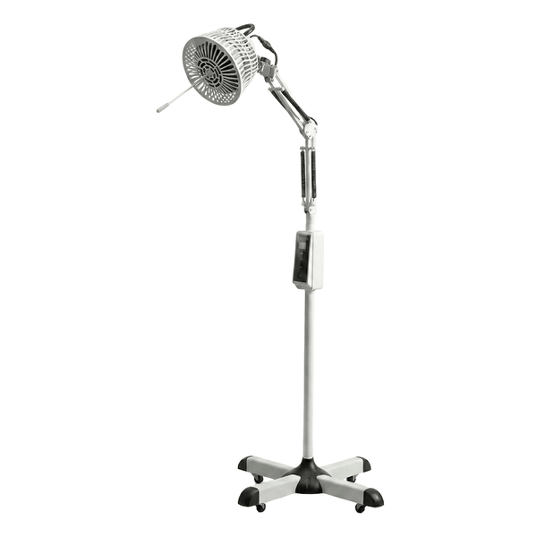 Liroma TDP-lamp 607A met mineraalschijf op een verrijdbaar statief met vijf wielen