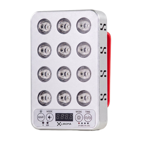 Liroma Portable Prime rood licht therapie lamp met twaalf leds, bedieningspaneel en rode handgreep