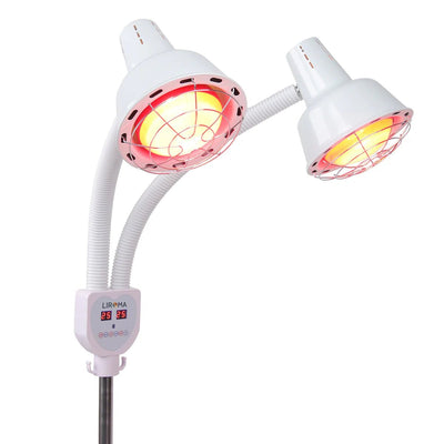 De twee flexibele armen en het bedieningspaneel met timer van de Liroma infraroodlamp 507