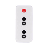 Afstandsbediening van de Liroma infraroodlamp 506 met aan-uitknop en knoppen voor temperatuur en timer