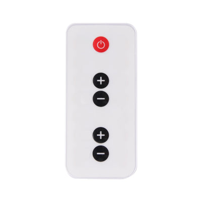 Afstandsbediening van de Liroma infraroodlamp 506 met aan-uitknop en knoppen voor temperatuur en timer