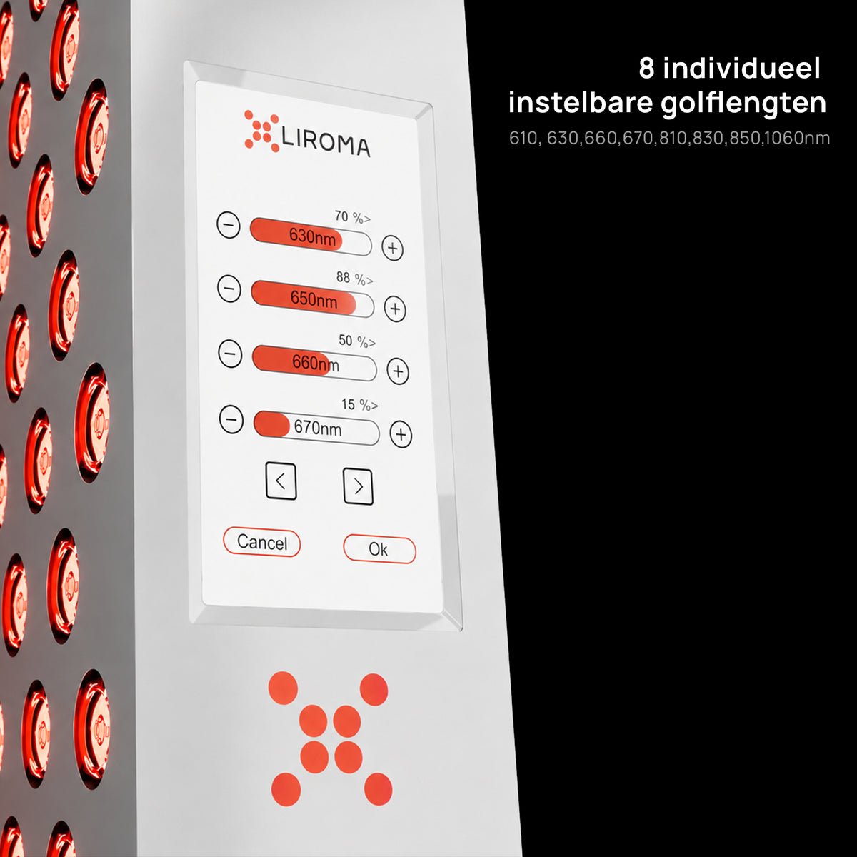 Touchscreen van de Liroma Elite Gen5 roodlichtlamp met de 8 golflengten afzonderlijk instelbaar