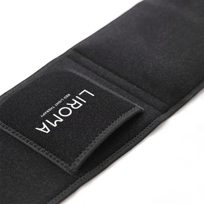 Close-up van de zwarte neopreen buitenkant van de Liroma SHIELD rugband met klittenbandsluiting