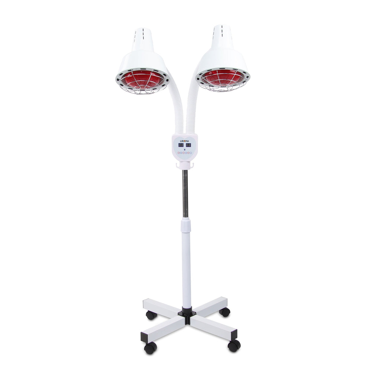 Liroma infraroodlamp 507 met dubbele kop, in hoogte verstelbaar statief en vijf zwenkwielen
