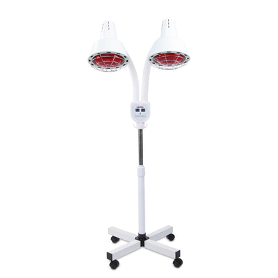 Liroma infraroodlamp 507 met dubbele kop, in hoogte verstelbaar statief en vijf zwenkwielen