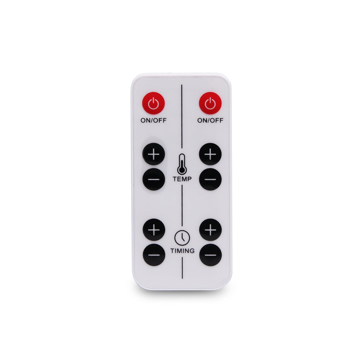 Afstandsbediening van de Liroma infraroodlamp 507 met aparte knoppen voor temperatuur en timer per lamp