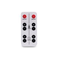 Afstandsbediening van de Liroma infraroodlamp 507 met aparte knoppen voor temperatuur en timer per lamp