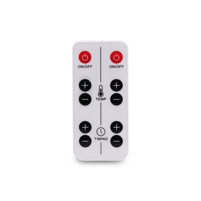 Afstandsbediening van de Liroma infraroodlamp 507 met aparte knoppen voor temperatuur en timer per lamp