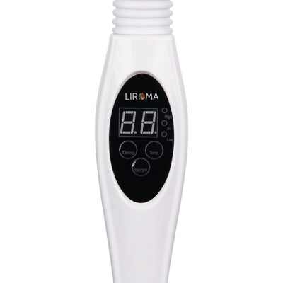 Bedieningspaneel van de Liroma infraroodlamp 506 met display, timer en drie warmtestanden