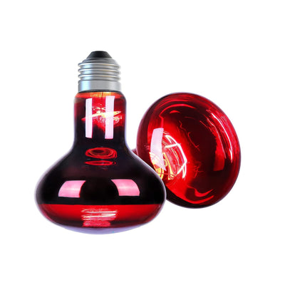 Twee rode infraroodlampen naast elkaar, een met de reflectorkap naar de kijker